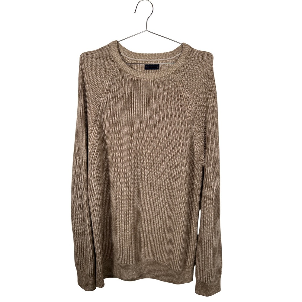 Tan Knit‎ Crew neck Ribbed Neutral Sweater Cotton Mens XL Minimalist Brown